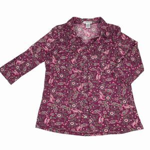 Hastings & Smith Button Front Paisley Top Size Petite Medium